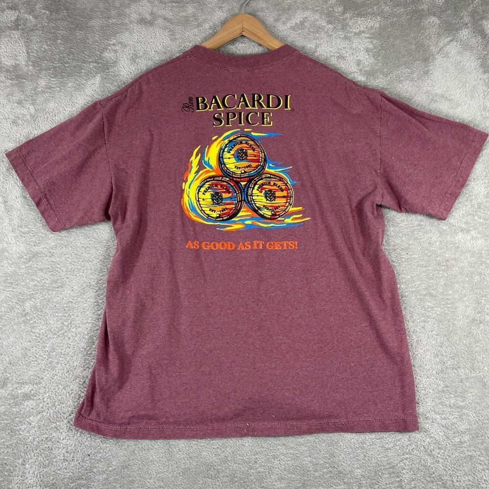 Vintage Bacardi Spice Shirt Mens XL Maroon Graphic Logo Made in USA Heavyweight